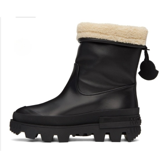 MONCLER Moscova faux fur-trimmed leather ankle boots booties Size 8 NEW - Picture 6 of 16